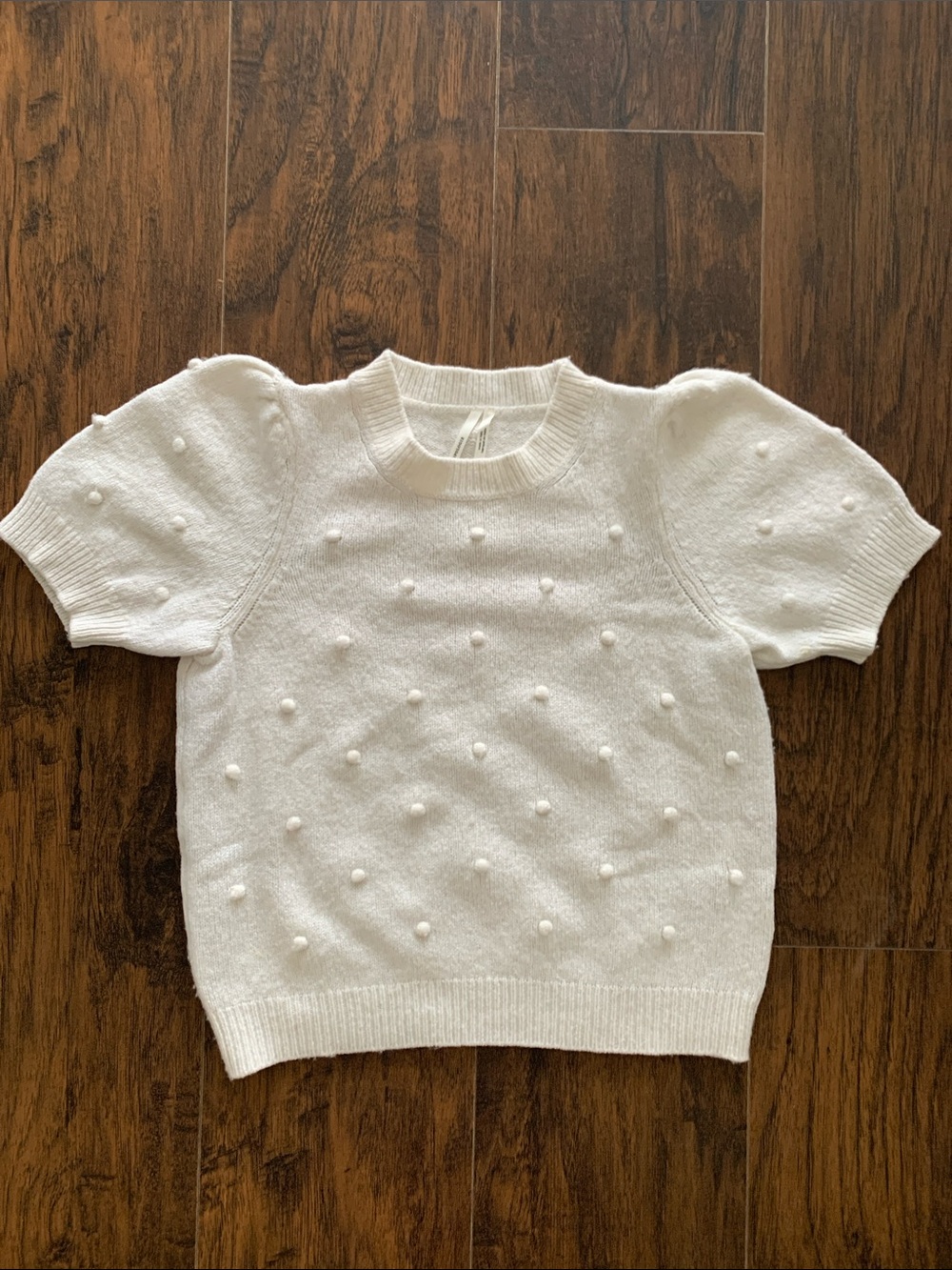 Anthropologie Cream Pom-Pom Knit Short Sleeve Sweater